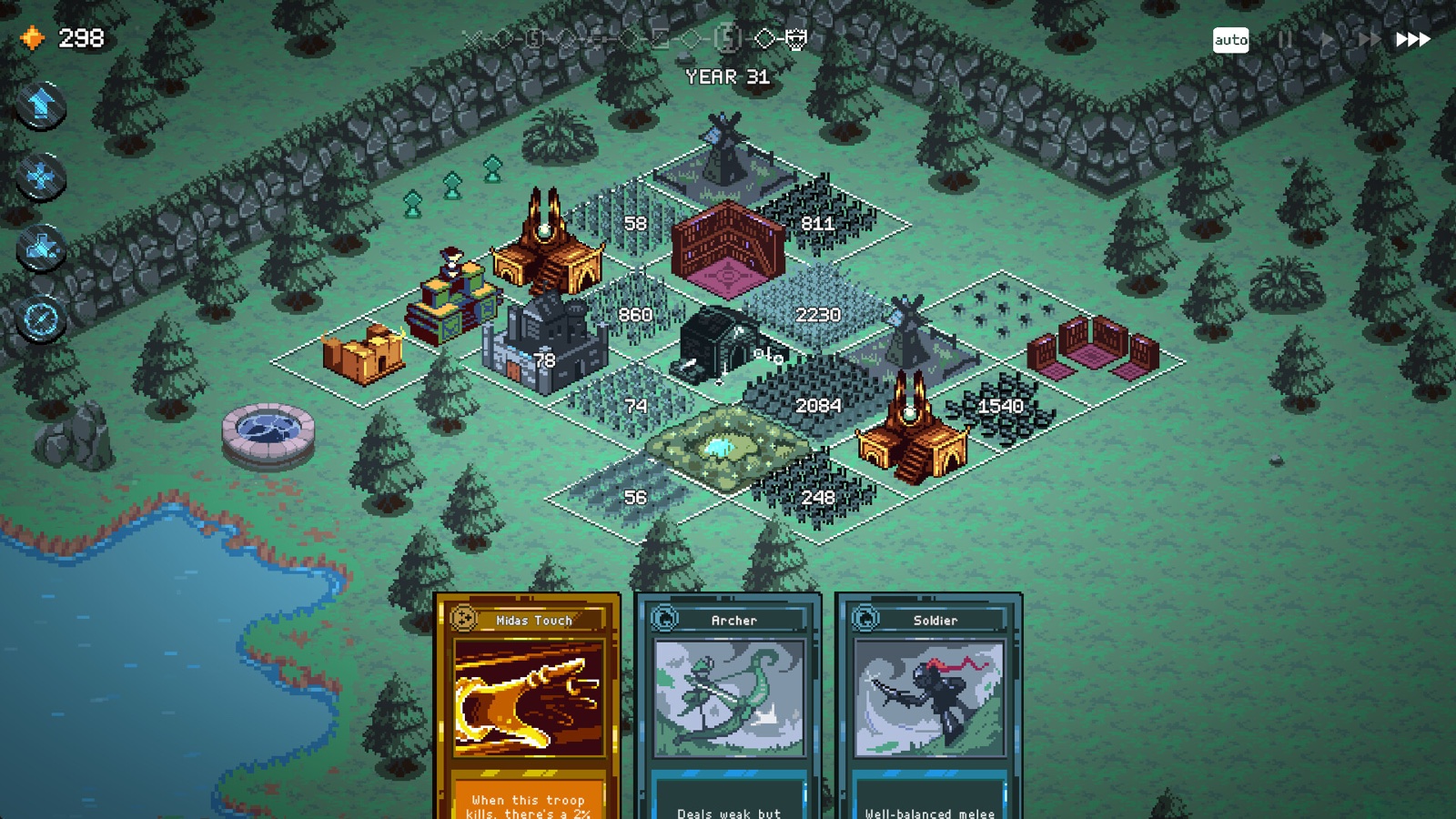 A nine-plot kingdom with a three-card pick