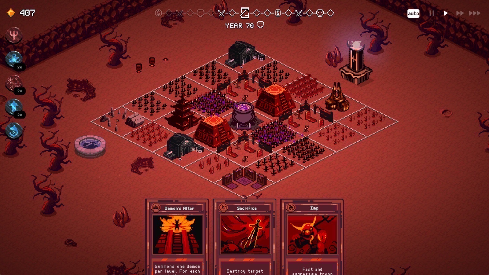 A battle scene in dark red tones