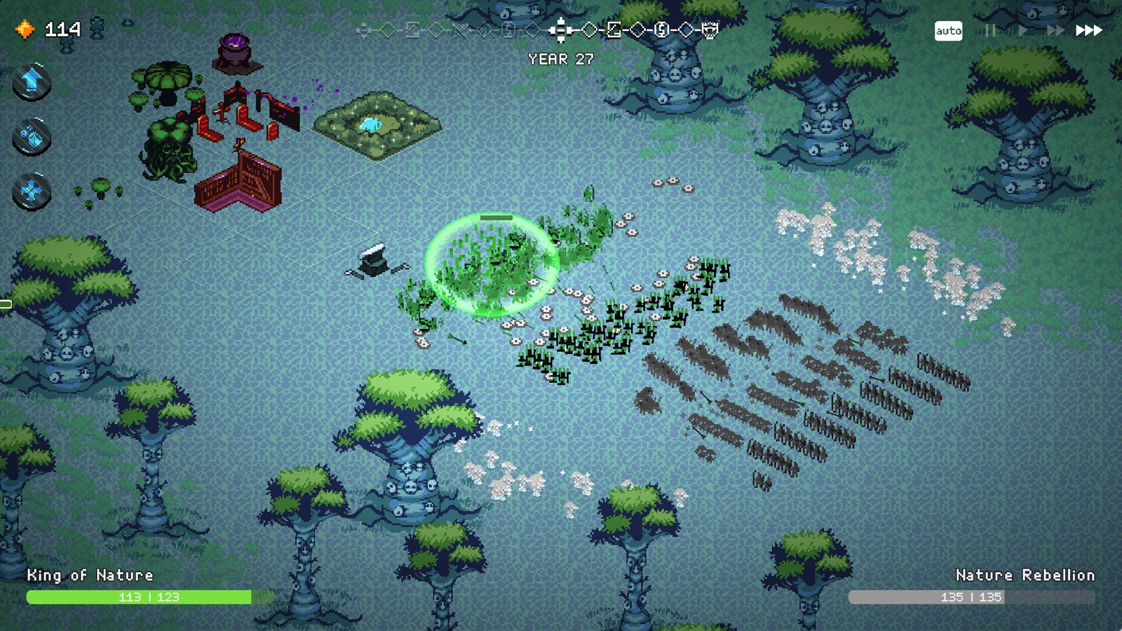 A battle scene in green tones