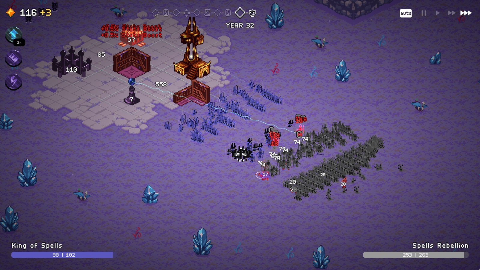 A battle scene under a night sky